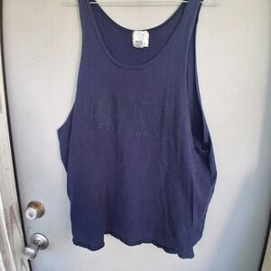 Vintage 90s IOU Summer‎ Tank Top Mens Bigger VGVC Navy Blue Logo Print 1992